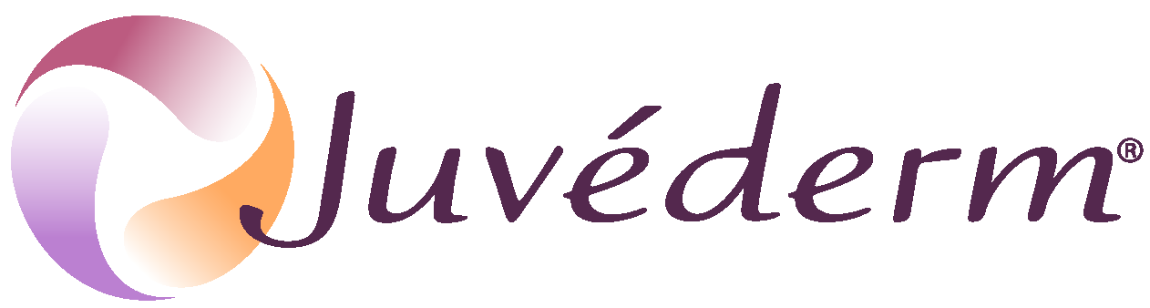 Juvederm logo: abstract swirl of colors (purple, white, orange) with 