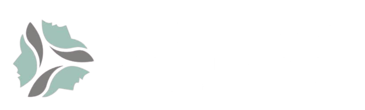 Triangular logo with three stylized faces in teal and gray.