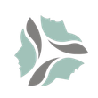 Abstract logo: Three stylized faces, two teal, one gray, arranged in a triangle.