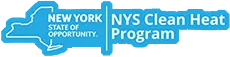 Official logo for the New York State Clean Heat Program supporting energy efficient heat pump installations