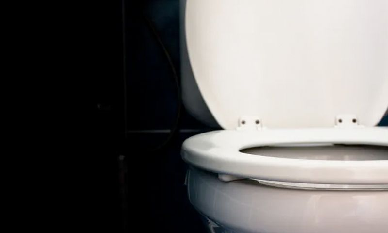 A close up of a toilet with the lid up in a bathroom.