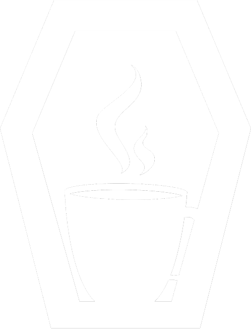 A drawing of a cup of coffee with steam coming out of it.