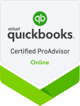 A quickbooks certified proadvisor online badge on a white background.