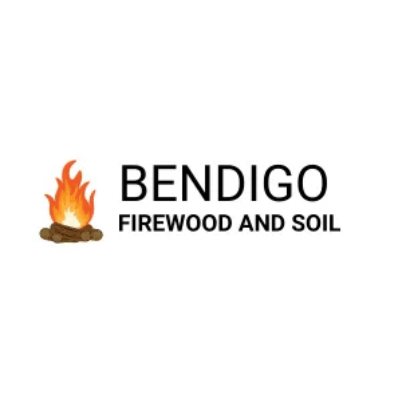 A logo for bendigo firewood and soil with a picture of a fire.