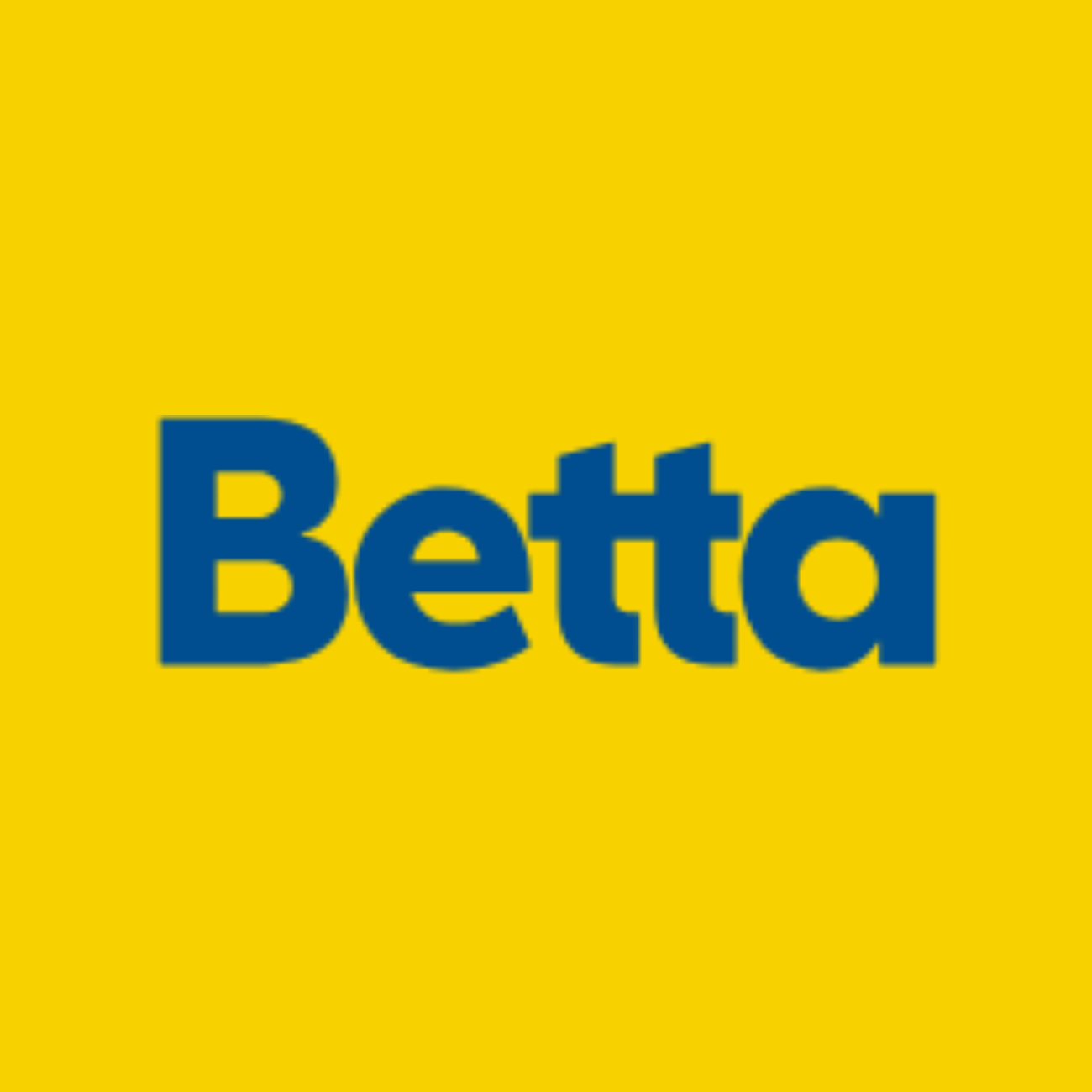 A blue betta logo on a yellow background