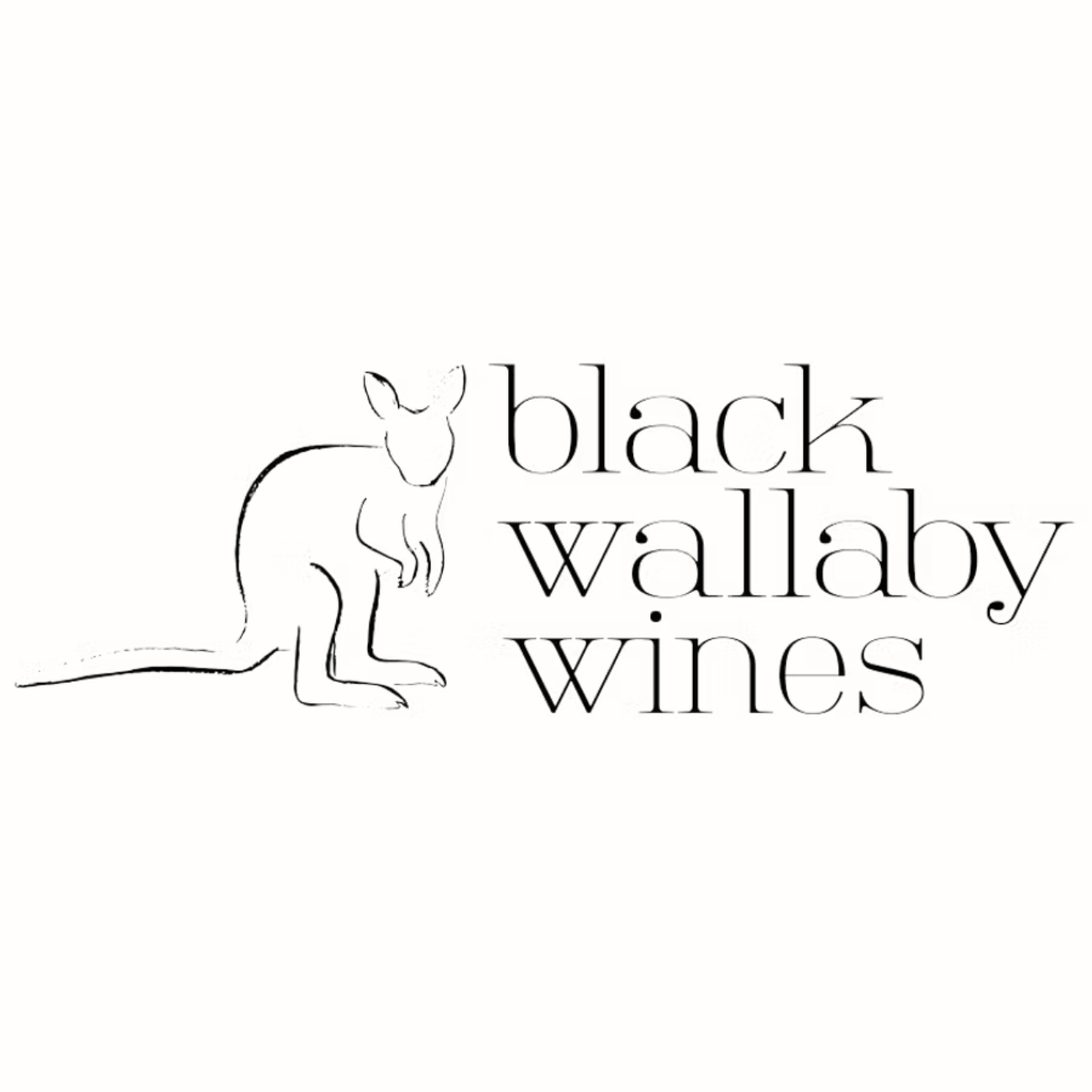 A black and white logo for black wallaby wines with a kangaroo.