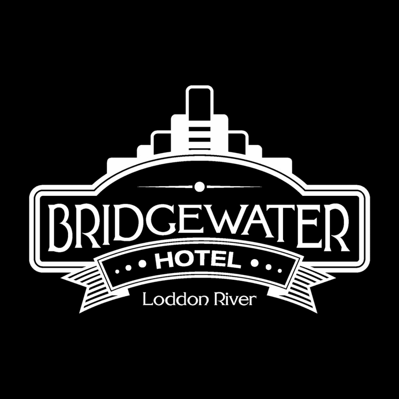 The bridgewater hotel logo is white on a black background.