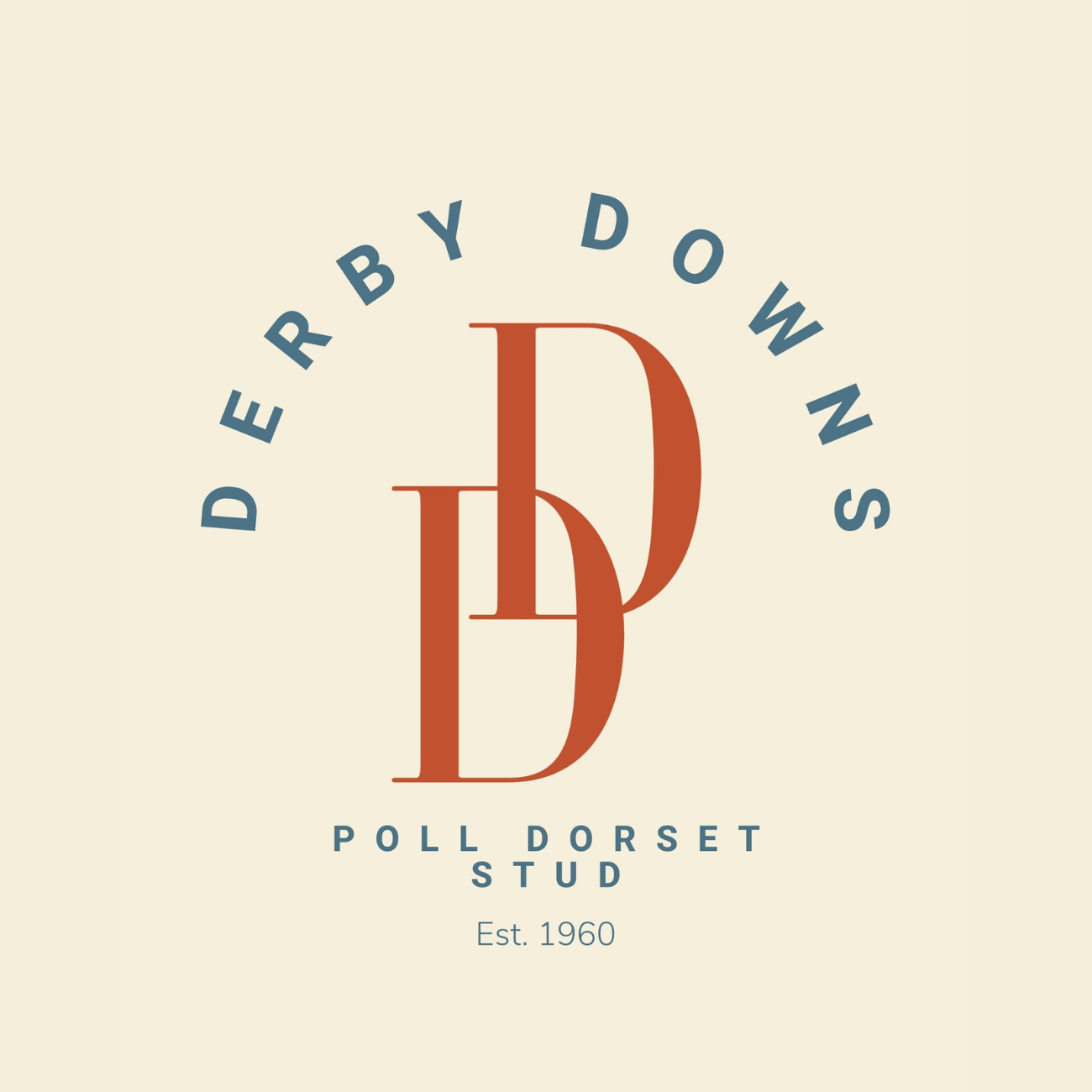 A logo for derby downs poll dorset stud