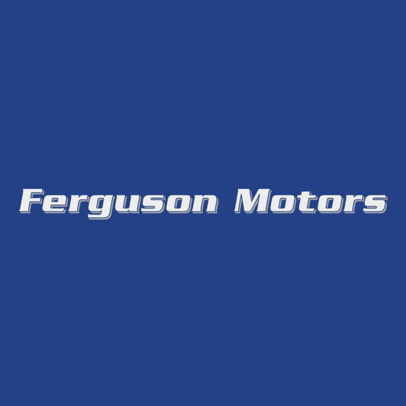 The logo for ferguson motors is on a blue background.