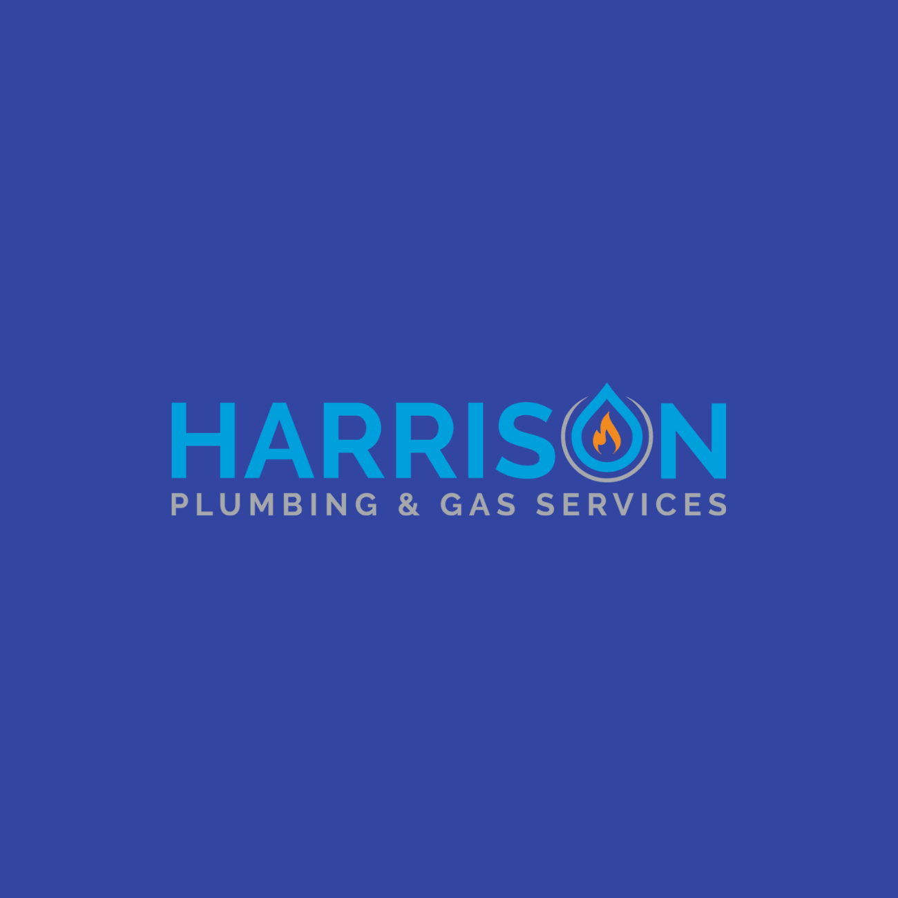 Harrison plumbing and gas services logo on a blue background
