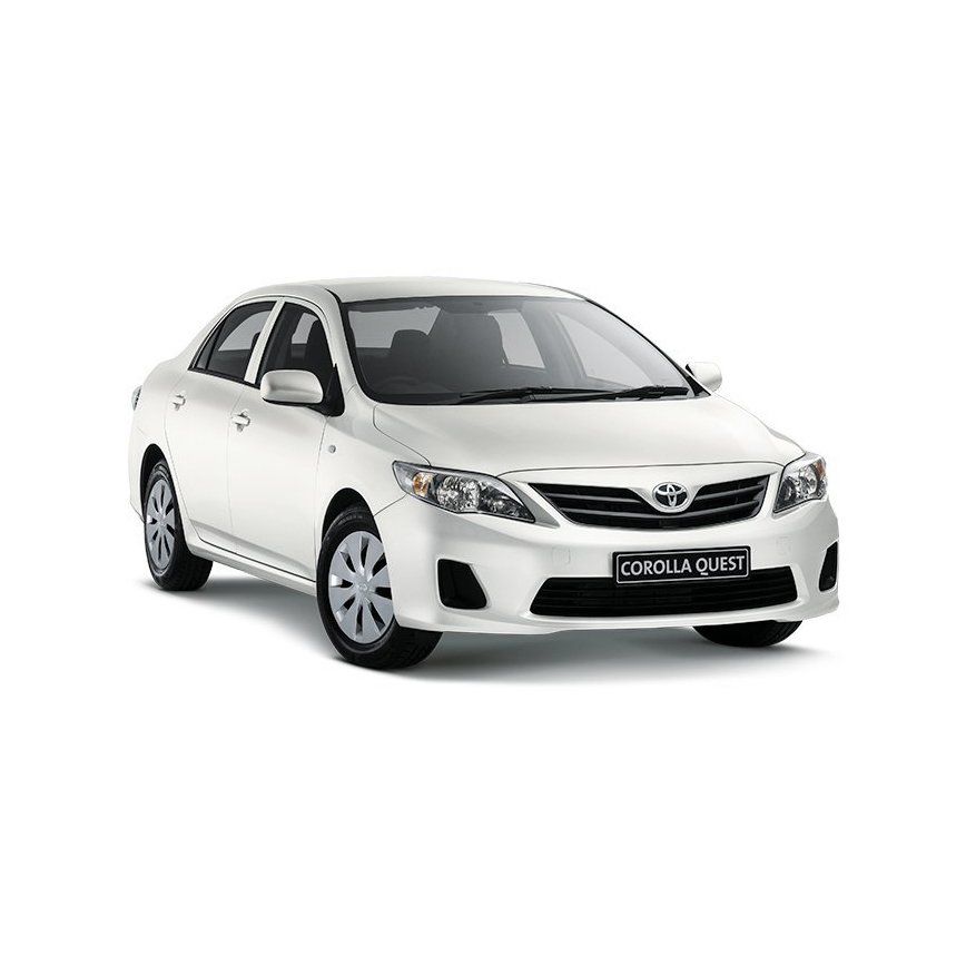 A white toyota corolla quest is shown on a white background.