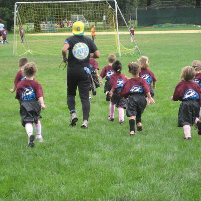 a person is kicking a soccer ball in the grass .