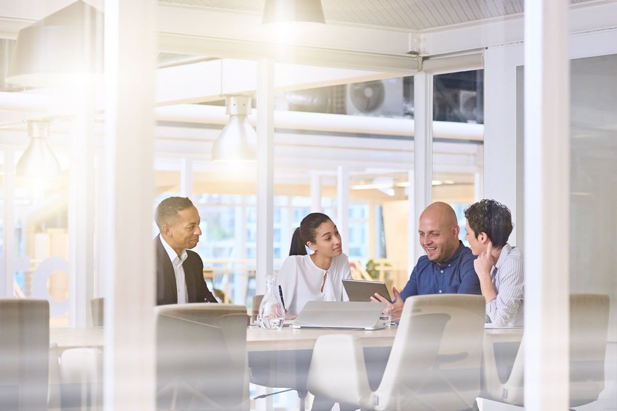 Happy employees in a meeting