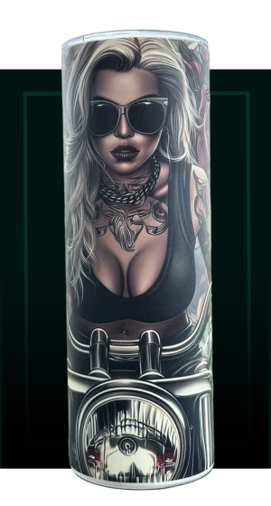 Ride in Style Woman Motorcyclist Red Glow-in-the-Dark 20oz Drink Tumbler