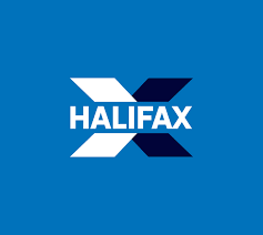 The halifax logo is on a blue background