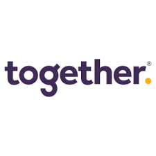 The logo for together is purple and yellow on a white background.