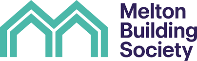 The logo for the melton building society is a house with a m on it.