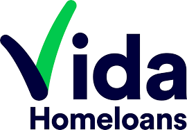 The logo for vida home loans has a green check mark on it.