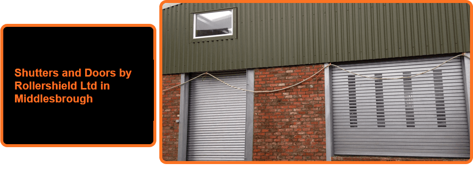 Two steel roller shutter doors on a warehouse frontage