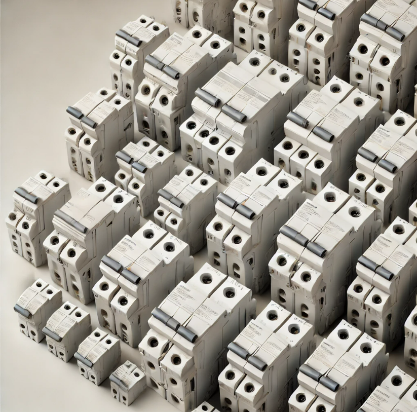 A bunch of electrical boxes are stacked on top of each other