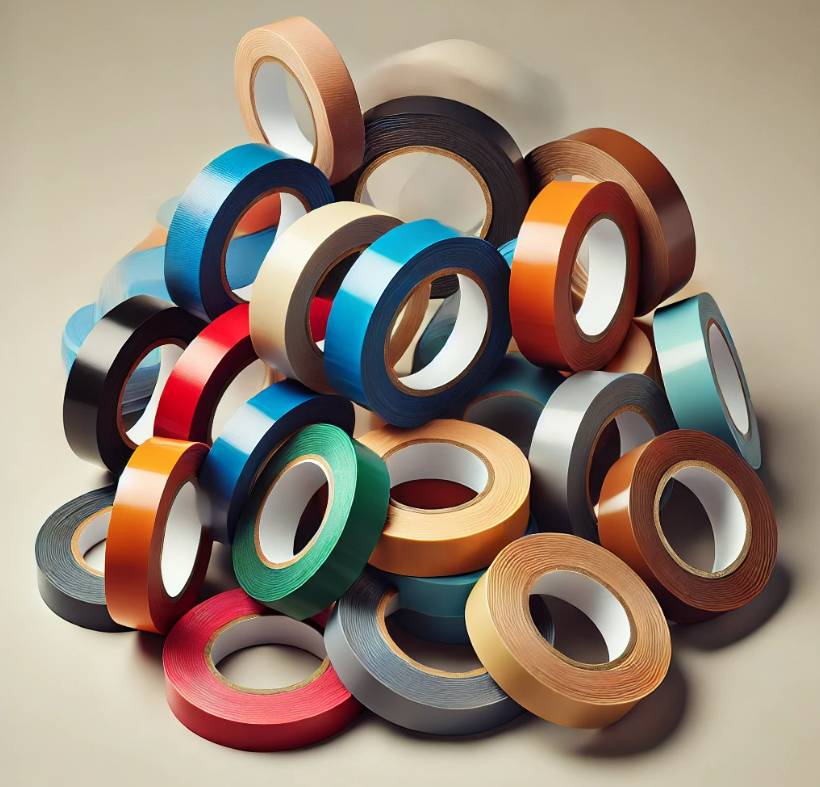 A bunch of rolls of tape are stacked on top of each other