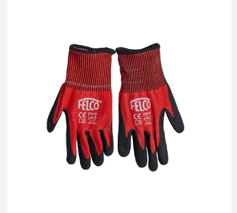 A pair of red felco gloves on a white background
