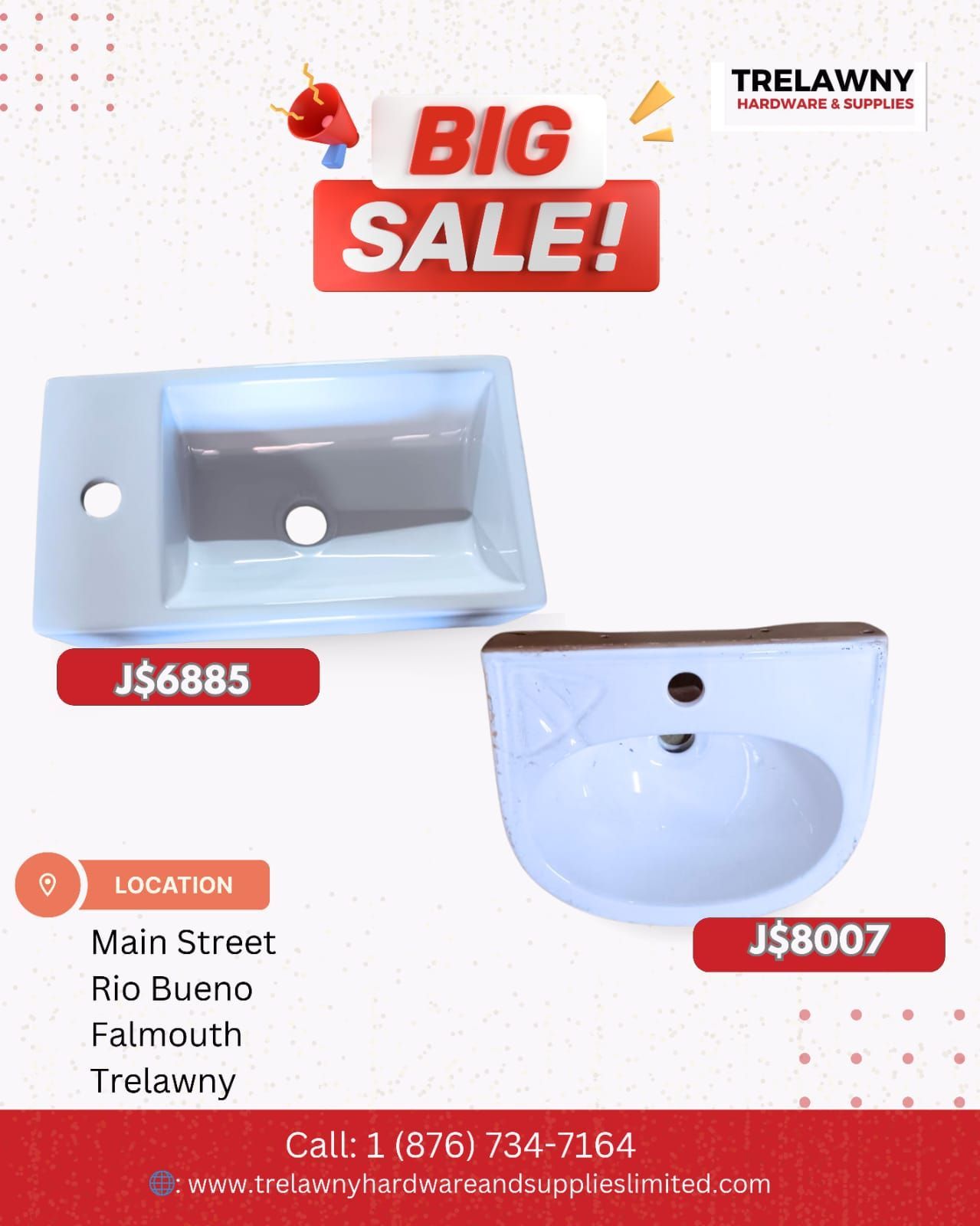 A poster for a big sale of bathroom sinks.