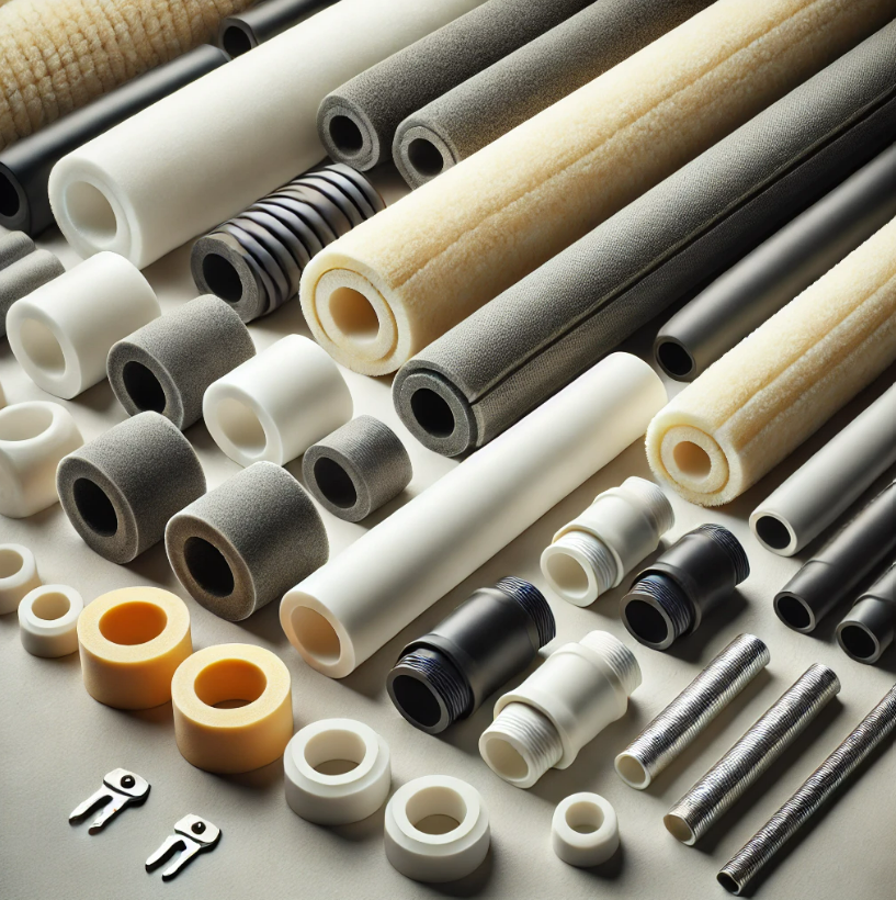 A bunch of different types of pipes are laid out on a table