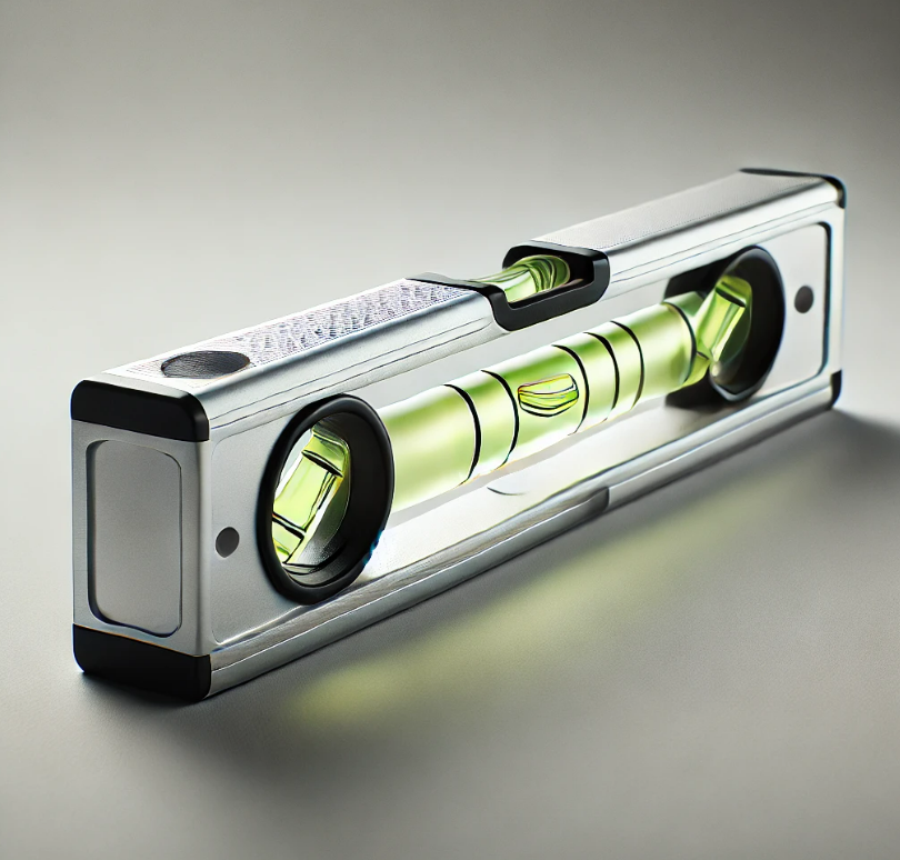 A level with a green liquid in it is sitting on a table