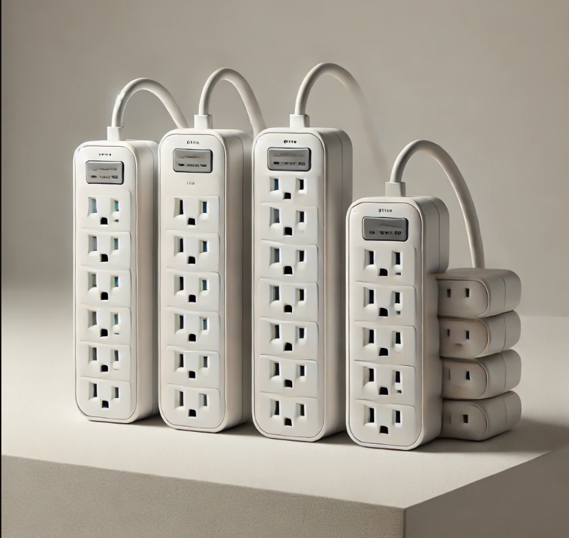 Several power strips are stacked on top of each other