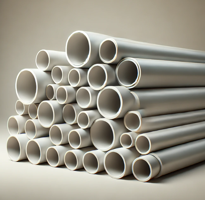 A bunch of white pipes are stacked on top of each other