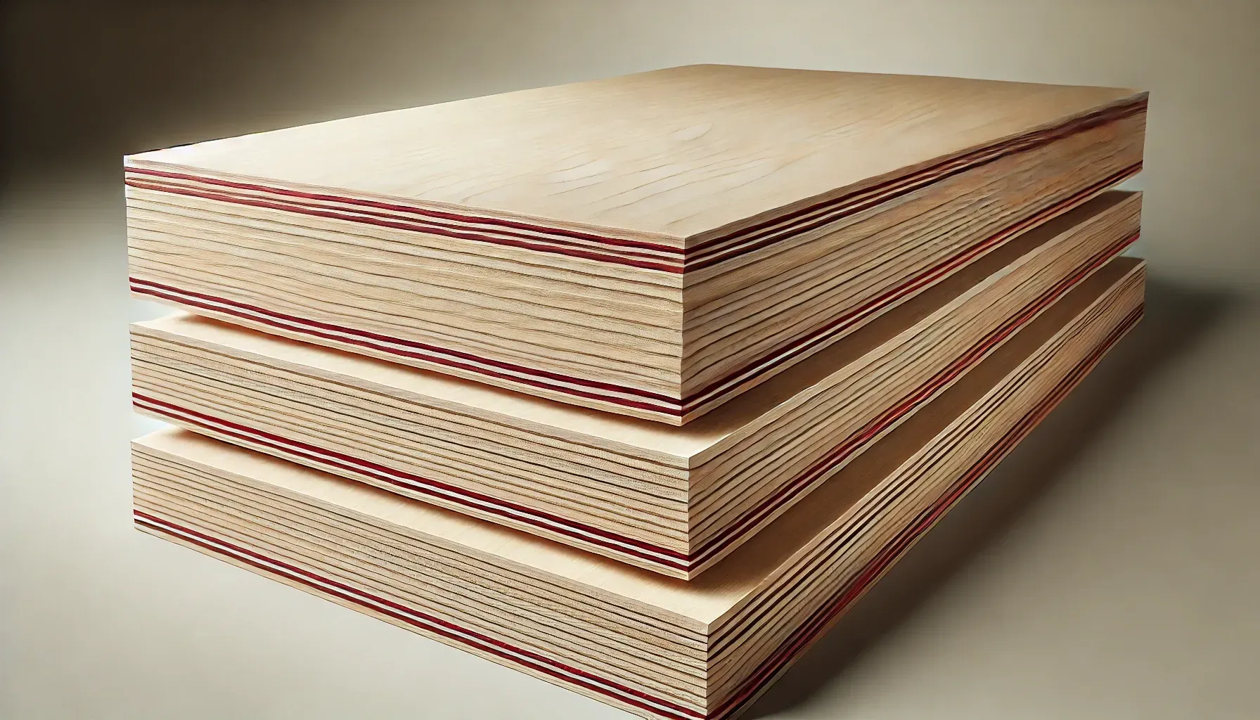 Three pieces of plywood are stacked on top of each other on a table.