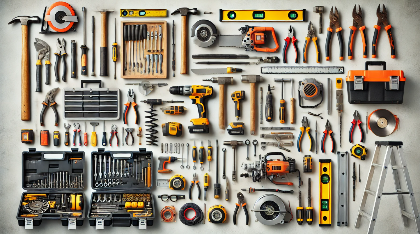 There are many different types of tools on the wall.