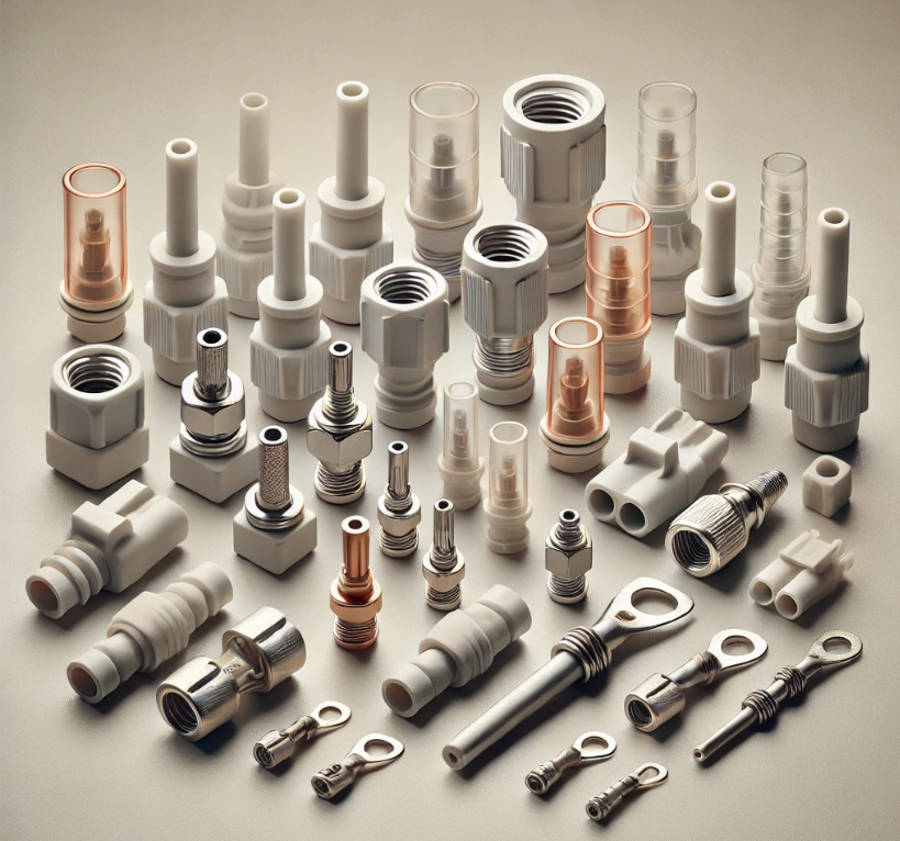 A bunch of different types of connectors on a table