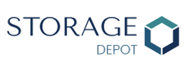Logo for Storage Depot: Text "STORAGE" above "DEPOT" with a geometric hexagon icon.