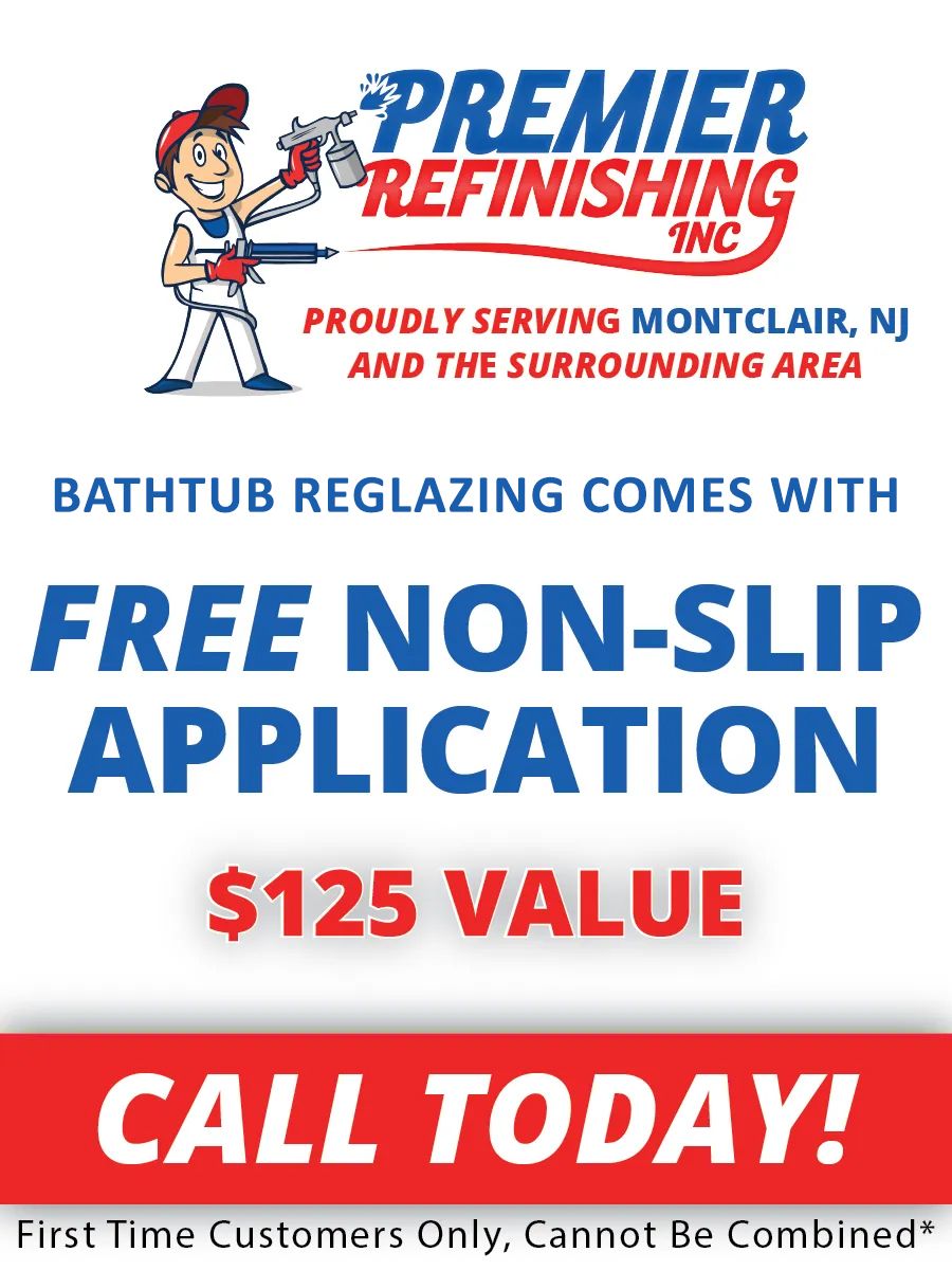 An advertisement for premier refinishing inc. offering a free non-slip application