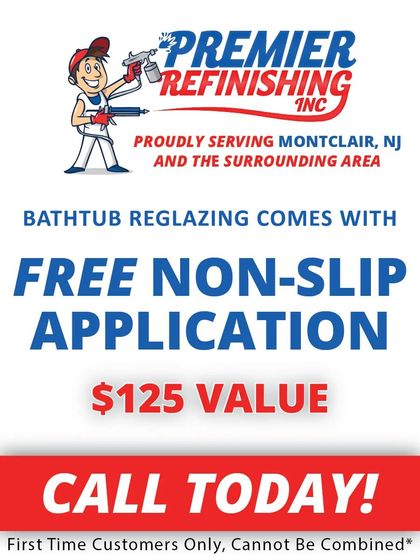 An advertisement for premier refinishing inc. offering a free non-slip application
