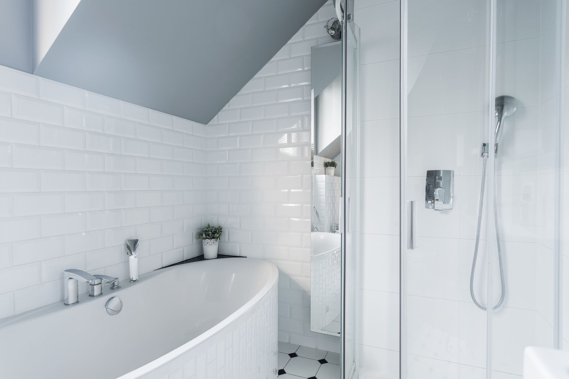 Technician installing a CleanCut Step in a bathtub for elderly accessibility in Montclair bathroom.