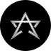 Un symbole d'étoile stylisé argenté, composé de lignes interconnectées sur un fond circulaire noir uni.