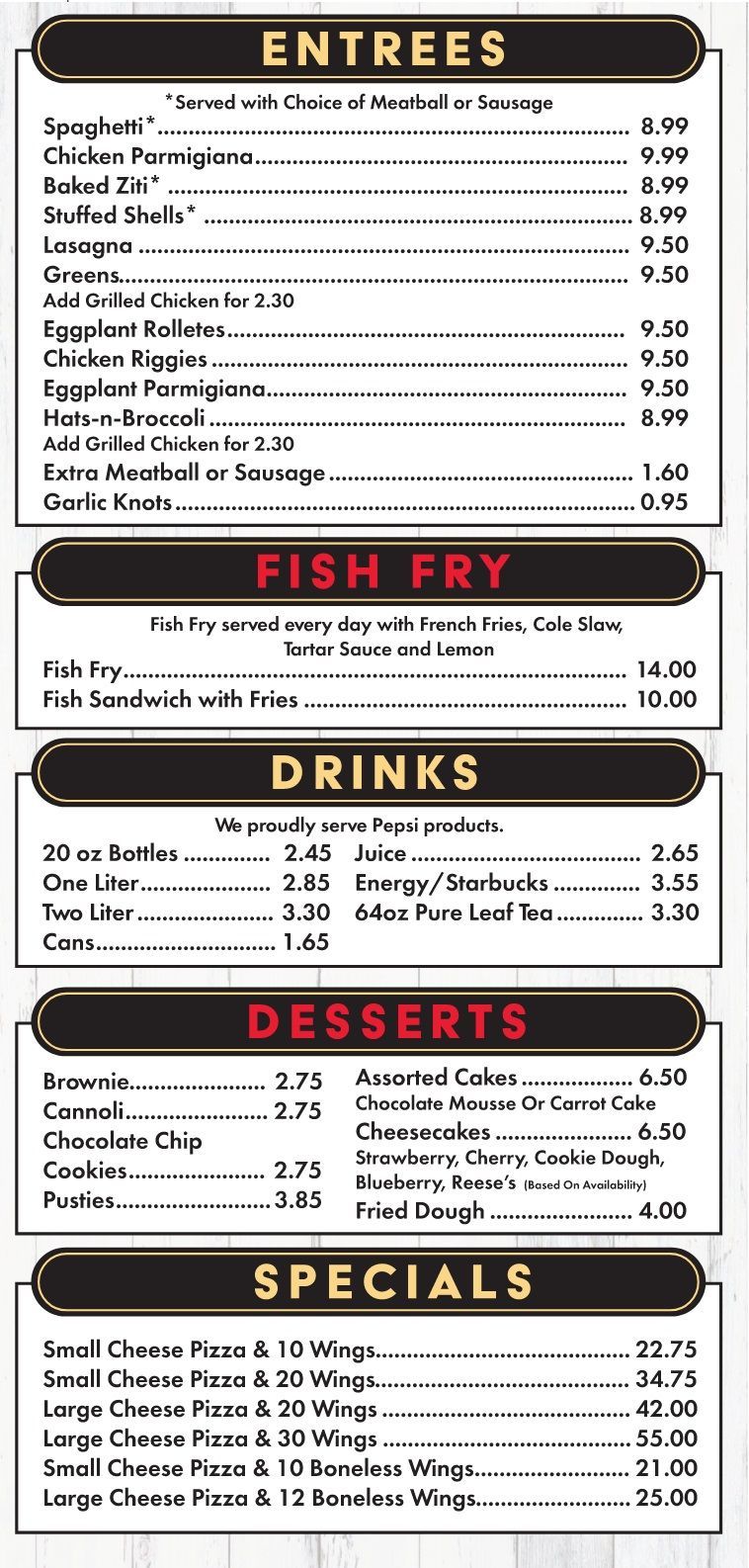 Menu Tony' Pizza Clinton, NY