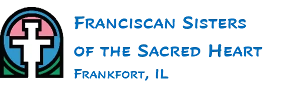 Logo for Franciscan Sisters of the Sacred Heart in Frankfort, IL, featuring a stylized cross inside a colorful arch.