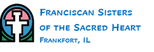 Logo for Franciscan Sisters of the Sacred Heart in Frankfort, IL, featuring a stylized cross inside a colorful arch.