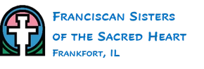 Logo for Franciscan Sisters of the Sacred Heart in Frankfort, IL, featuring a stylized cross inside a colorful arch.