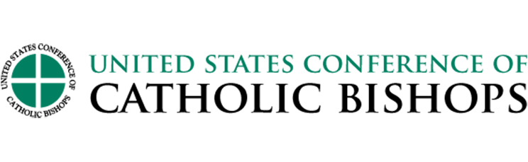 The United States Conference of Catholic Bishops logo with a green circle containing a white cross next to the text.