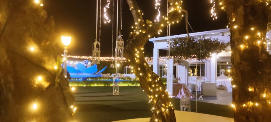 Giardino illuminato con luci