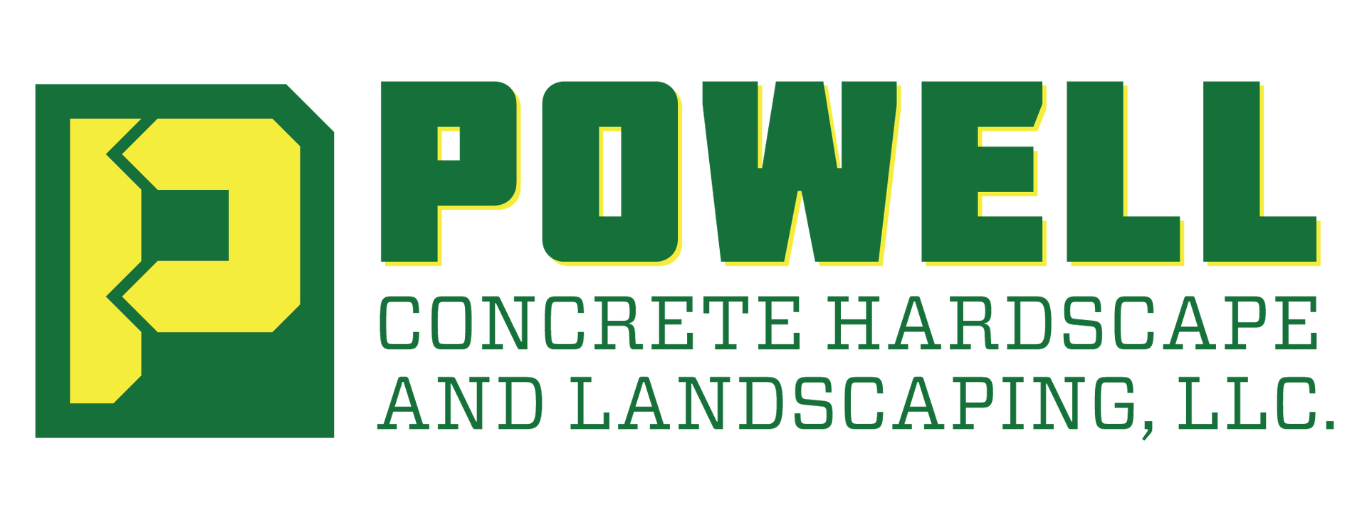 A logo for powell concrete hardscape and landscaping llc