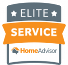 An elite service home advisor logo with an orange ribbon.