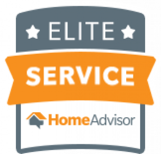 An elite service home advisor logo with an orange ribbon.