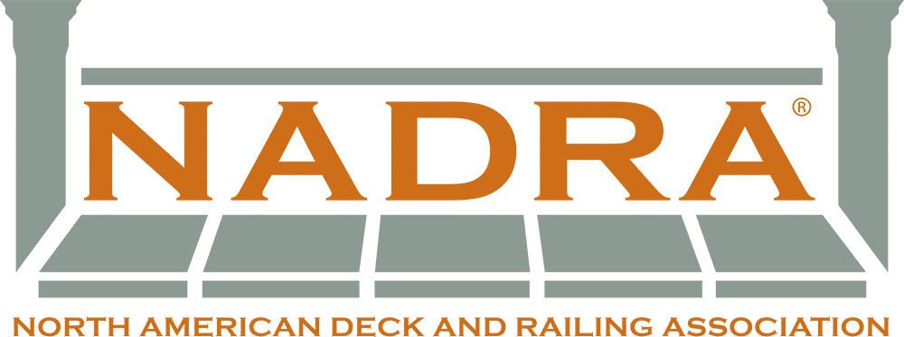 Logo of NADRA, the North American Deck and Railing Association, with orange text and a gray deck design.