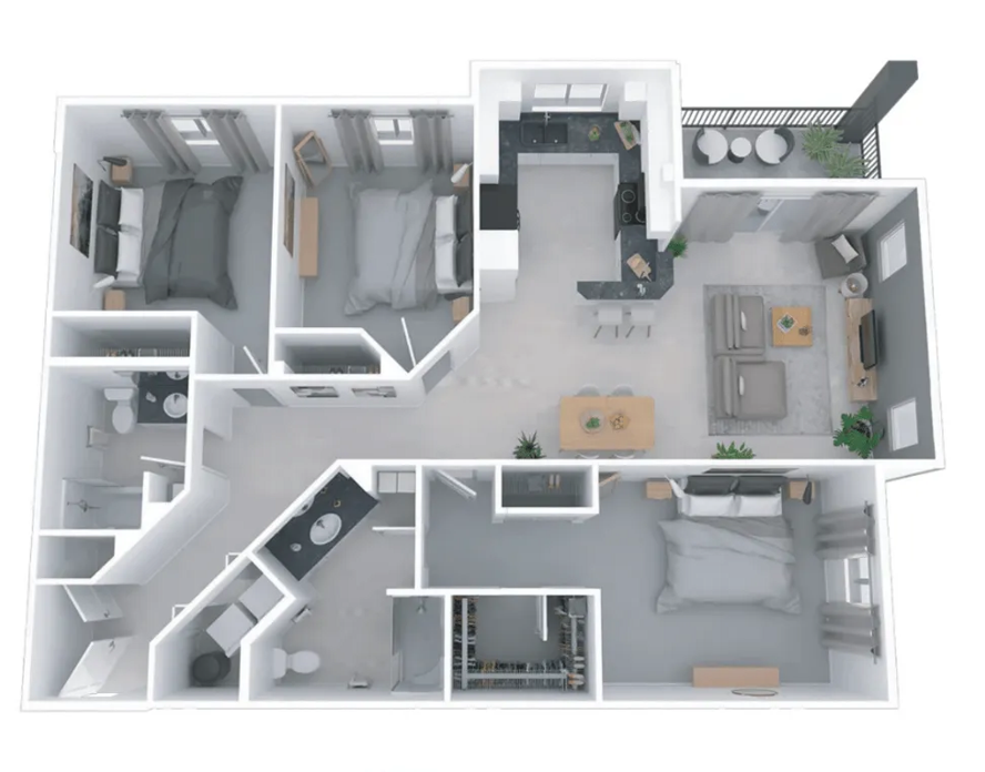 3 Bedroom, 2 Bath Floorplan